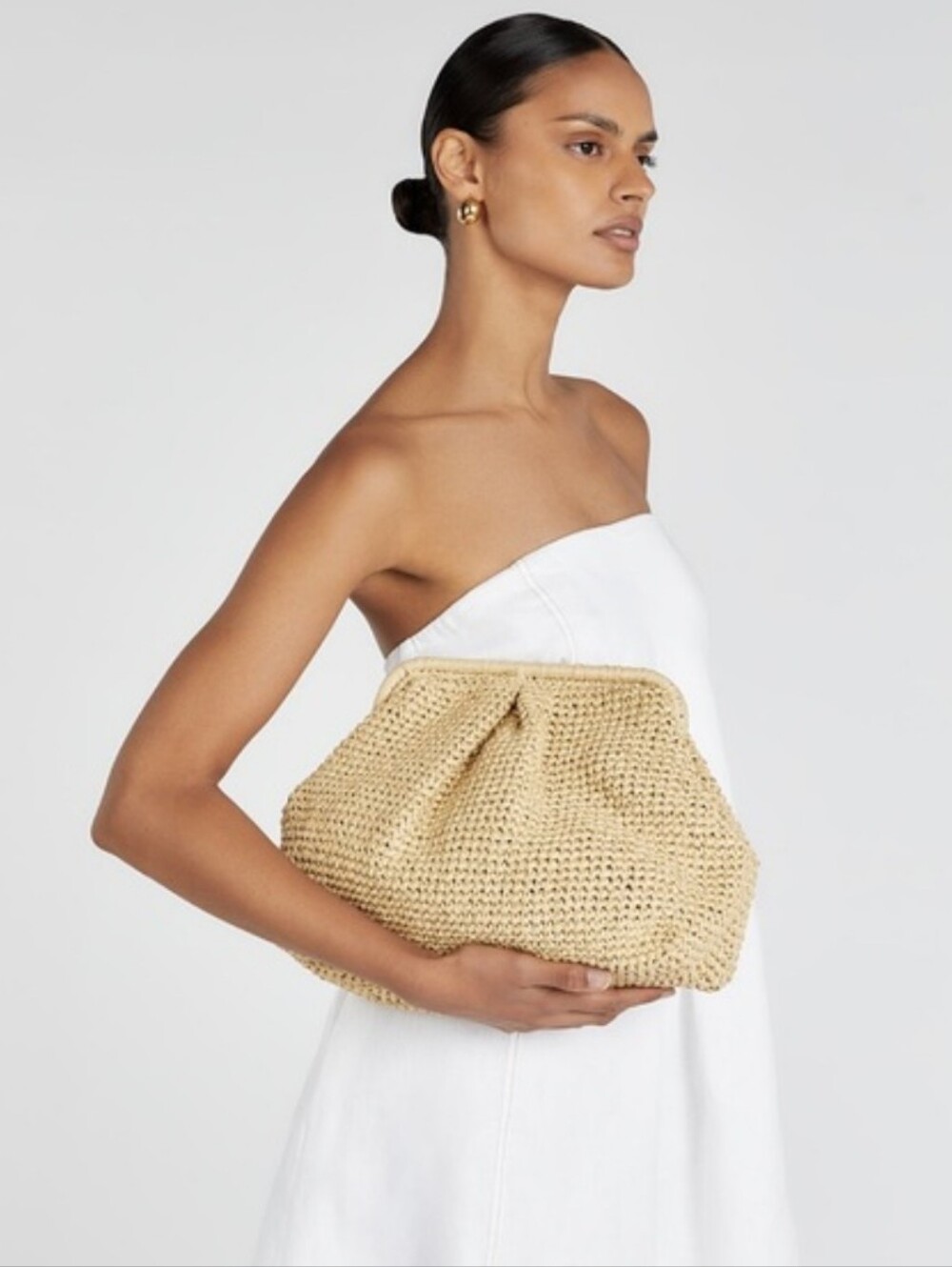 DISSH Tommy Natural Clutch Bag Woven Rafia Straw Dumpling Resortwear Vacation